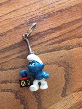 Key Chain  Watchman Smurf Red Lantern Rarity * Vintage PVC Figurine 1977 Mold - £15.12 GBP