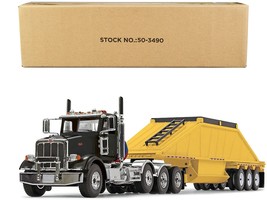 Peterbilt 367 Day Cab and Bottom Dump Trailer Black and Yellow 1/50 Diecast Mod - £130.89 GBP