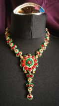 Vintage Rhinestone Flower Necklace Blingy Wedding Dangle Adjustable Pendant - £20.30 GBP