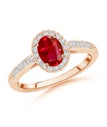 ANGARA Oval Ruby Halo Engagement Ring in 14K Solid Gold (Grade: AAA | 0.... - $1,982.47