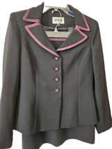 Kasper Womens 2 Piece Skirt Blazer Set Size 4P Black W/ Purple Trim Poly... - $31.68