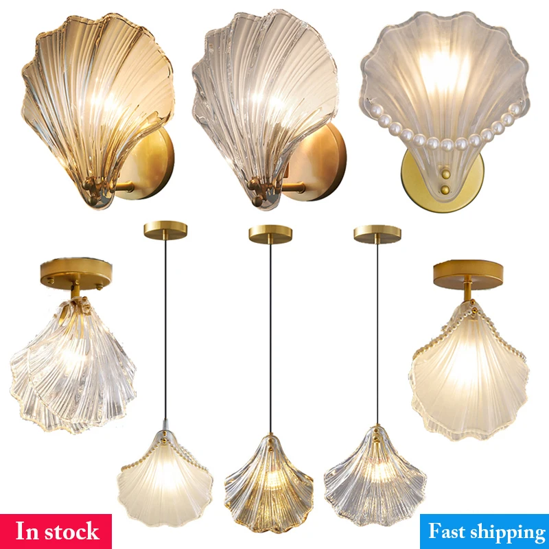 Modern Sea Shell LED Wall Lamps Pendant Lights Glass Lampshade Indoor Li... - $57.85+