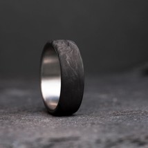 Titanium Wedding Ring, Forged Carbon Fiber band, Titanium ring, Engagement Ring - £165.14 GBP