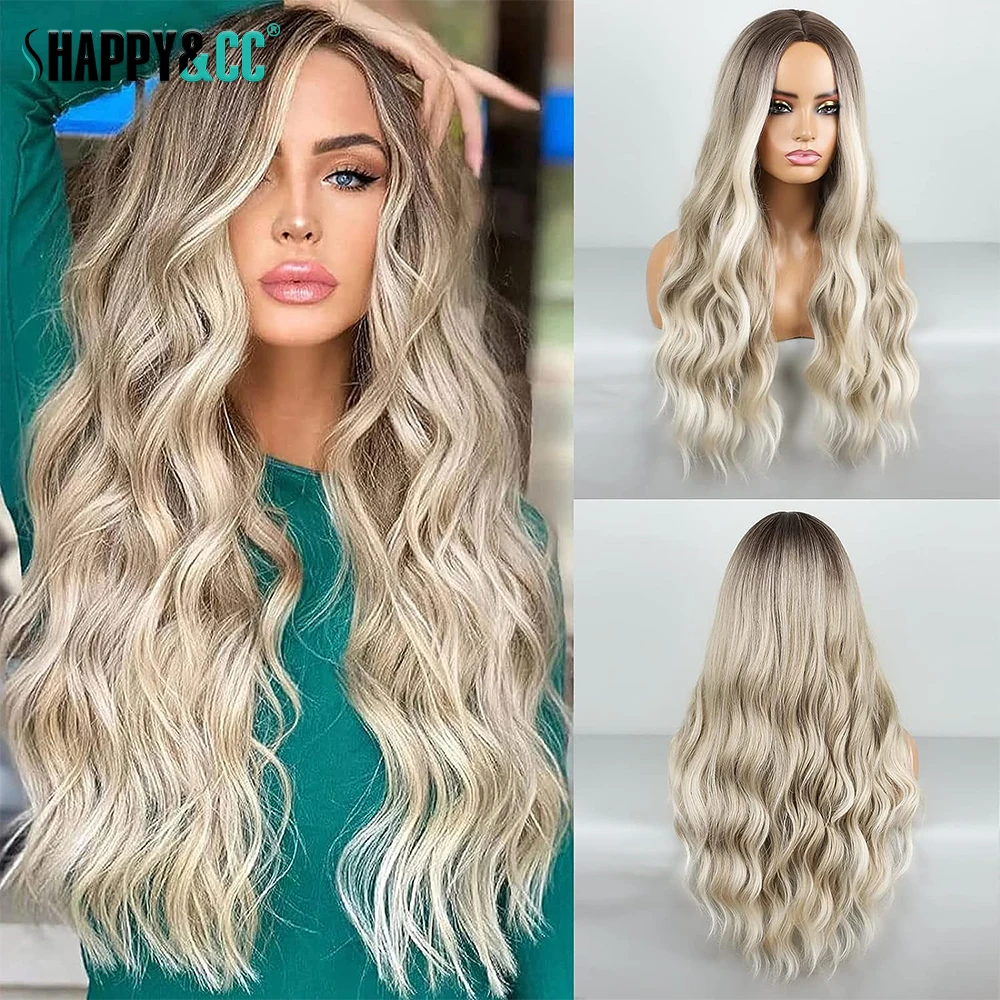 Ash Blonde Ombre Synthetic Lace Front Wigs Highlight Natural Wave Gluele... - £49.35 GBP+