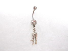 925 Sterling Silver Horse Rear End Horse&#39;s Tail End Charm 14g Clear Belly Ring - £17.57 GBP