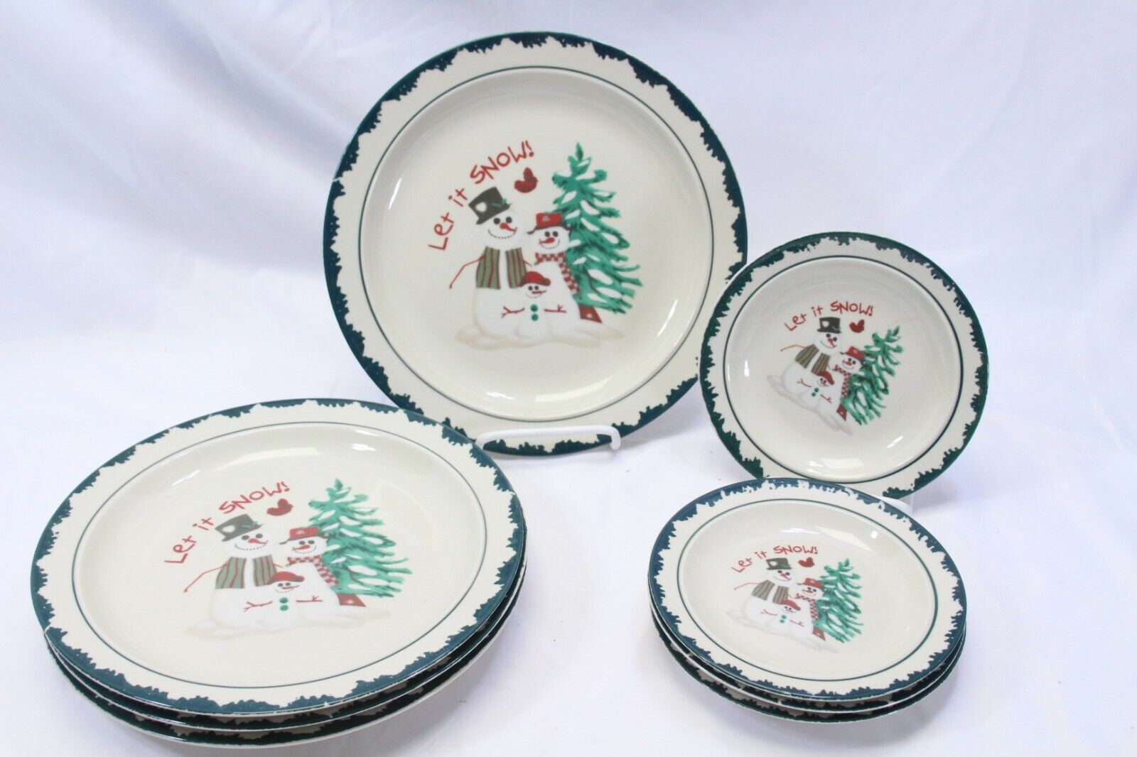 Atico Let it Snow Christmas 4 Dinner and 4 Dessert Plates Xmas - $24.49