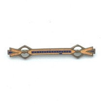 ART DECO guilloche enamel brass bar pin - vtg 1920s orange blue c-clasp ... - £19.66 GBP