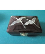 CHINESE MOTHER OF PEARL WOOD LACQUER JEWELRY BOX RED VELVET INSIDE original - £58.40 GBP