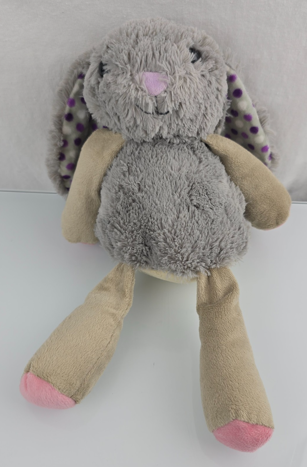 GRAY Easter BUNNY RABBIT 12" Plush Lovey Purple Dot ears Kellytoy ...