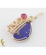 Main Art Déco or Rempli Câble Bobine Lapis Lazuli &amp; Rose Tourmaline Pend... - $11,950.75 MXN
