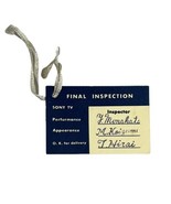 Vintage 1960&#39;s Sony TV Final Inspection Tag Japan 1 7/8&quot; x 2 3/4&quot; - $15.59 CAD