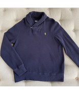 Polo Ralph Lauren Navy Blue Shawl Collar Cotton Pullover Shirt L - $28.80