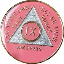 9 Year AA Medallion Glossy Pink Tri-Plate Gold Plated Chip IX - $17.81