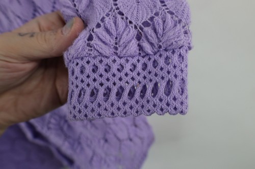 Vintage 60s Streetwear Womens 38 Pointelle Crochet Knit Cardigan Sweater Purple Item image 6