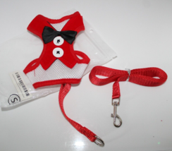Dog, Cat Size Small Designer Red Bowtie Vest Harness With Leash - £6.13 GBP