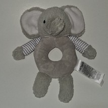 Carter&#39;s Gray White Elephant Plush Rattle Baby Toy Lovey Grabber Ring 2019 - £9.31 GBP