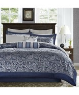 California King 12-piece Reversible Microfiber Comforter Set Navy Blue W... - $537.67 CAD