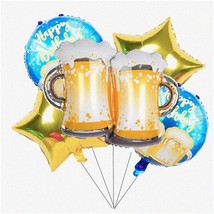 PartyStar Beer Mug Balloon Set - 5PCS Happy Birthday Five-pointed Star Cheers F - £19.40 GBP