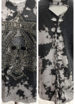 Affliction Skull T-Shirt Gray Black Tie Dye Rhinestone Bling Burnout Wom... - £14.79 GBP