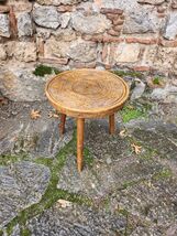 Antique wooden round table, Intarsia style table, hand carved wooden cof... - $240.00