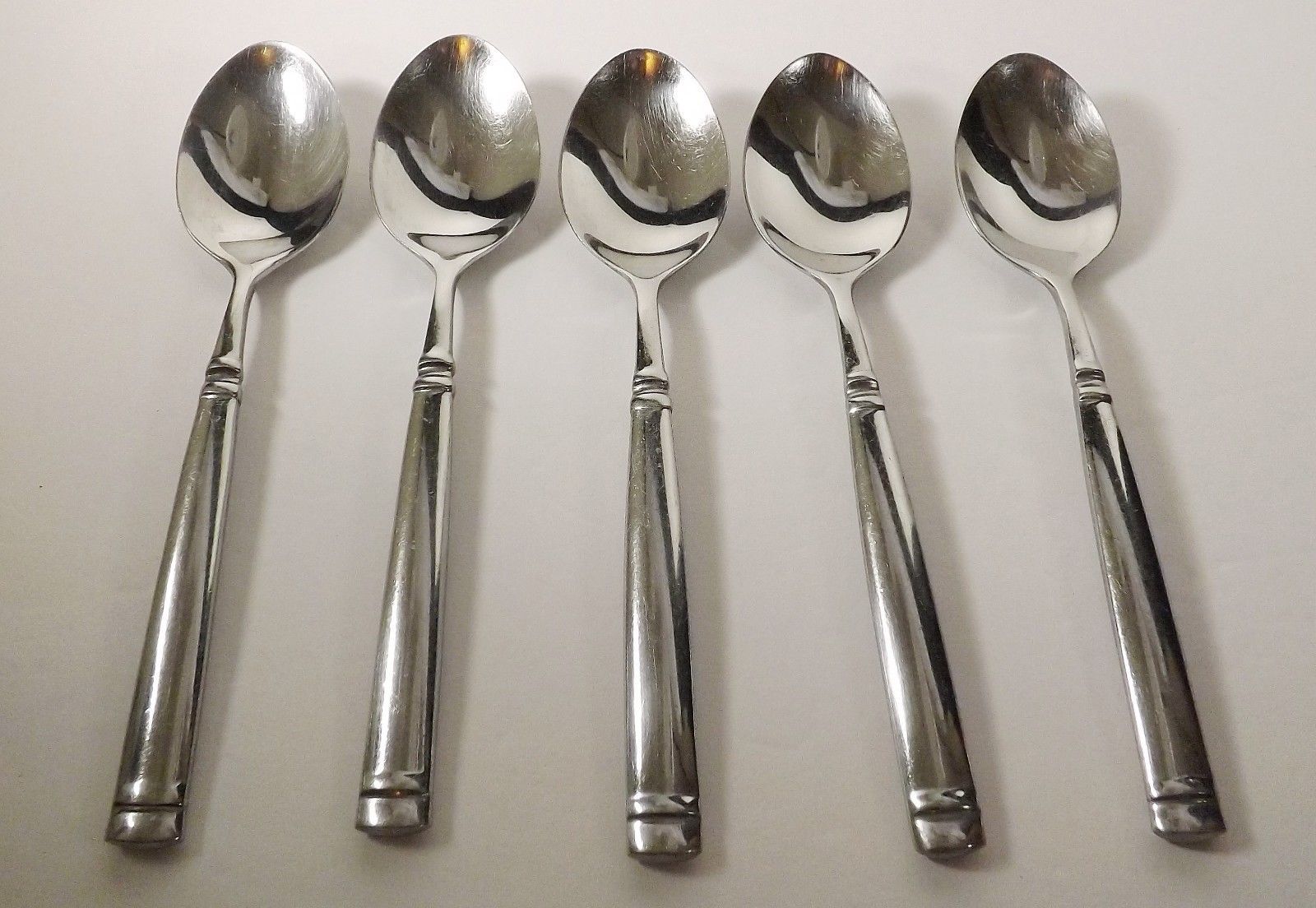 Towle Stephanie Set of 3 Soup Spoons Stainless 7 7/8"  Banded in Two Places - $11.81