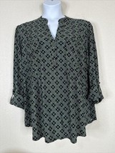 NWT Cocomo Womens Plus Size 2X Blk/Green Mosaic Pocket V-neck Top 3/4 Sleeve - £22.96 GBP