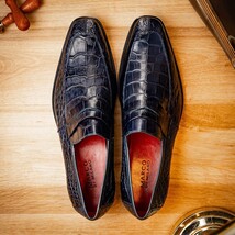 Men's Shoes MATTEO Genuine Alligator Slip-On Loafer Navy image 12