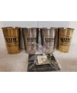 Gunbroker Gold Member Lapel Pin, 2 TALL Gold &amp; 2 Tall Silver Shot Glasses - £34.91 GBP