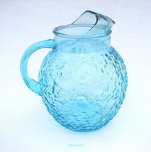 Lido Ball Jug Aquamarine Blue Pitcher 1970s Crinkle Glass by Anchor Hocking - £21.89 GBP