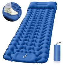 Inflatable Camping Sleeping Pad With Pillow Ultralight Travel Fishing Ai... - £26.34 GBP