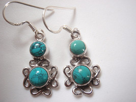 Simulated Turquoise 925 Sterling Silver Dangle Earrings receive exact earrings - £5.00 GBP