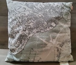 Compass Coastal Map 12&quot; Nautical Ocean Beach Decor 18x18 Couch Chair Pillow - £13.39 GBP