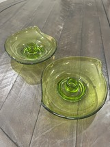 Viking Art Amoebic Epic Glass Candle Holders #1196 Avocado Green Set of ... - $39.59