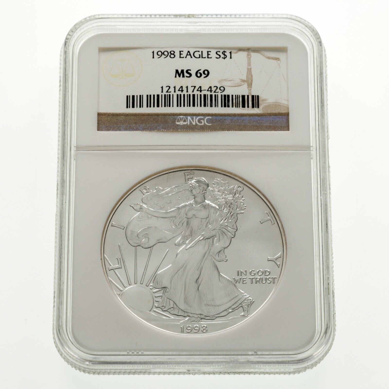 1998 Silver Eagle Graded by NGC as MS-69! Near Perfect Eagle - £62.30 GBP