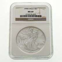 1998 Silver Eagle Graded by NGC as MS-69! Near Perfect Eagle - £61.64 GBP