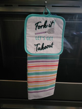 Hanging Kitchen Dish Towel w/ Pot Holder Top - Fork It Let&#39;s Get Takeout - £5.51 GBP