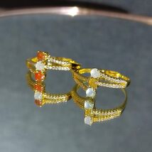 Burmese Natural Icy Jadeite Zircon Ring 18k Gold Plated S925 Minimalist ... - $161.92