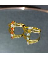 Burmese Natural Icy Jadeite Zircon Ring 18k Gold Plated S925 Minimalist ... - $161.92