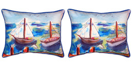 Pair of Betsy Drake Two Sailboats Large Indoor Outdoor Pillows 16x20 - £70.45 GBP