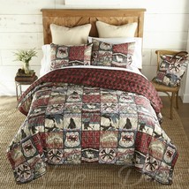 Donna Sharp The Great Outdoors Quilt King 3- Piece Set Bear Moose Lodge Cabin - £72.99 GBP
