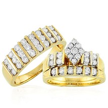 Diamond Marquise Shape Engagement Wedding Trio Ring Set 14K Yellow Gold Finish - £107.66 GBP