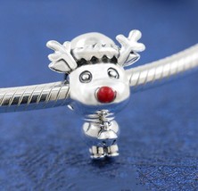 Winter Release 925 Sterling Silver Christmas Rudolph the Red Nose Reindeer Charm - £13.19 GBP