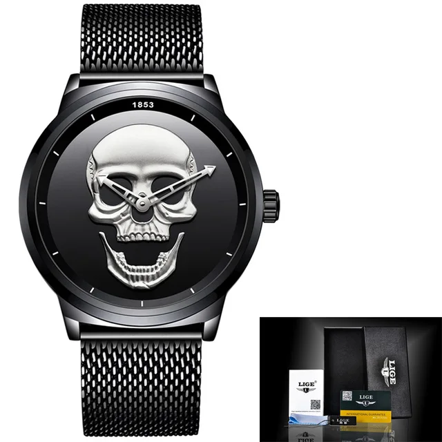 Top Luxury Brand Gold Black Skull Men Watches with Stainless Steel Sport... - £39.75 GBP
