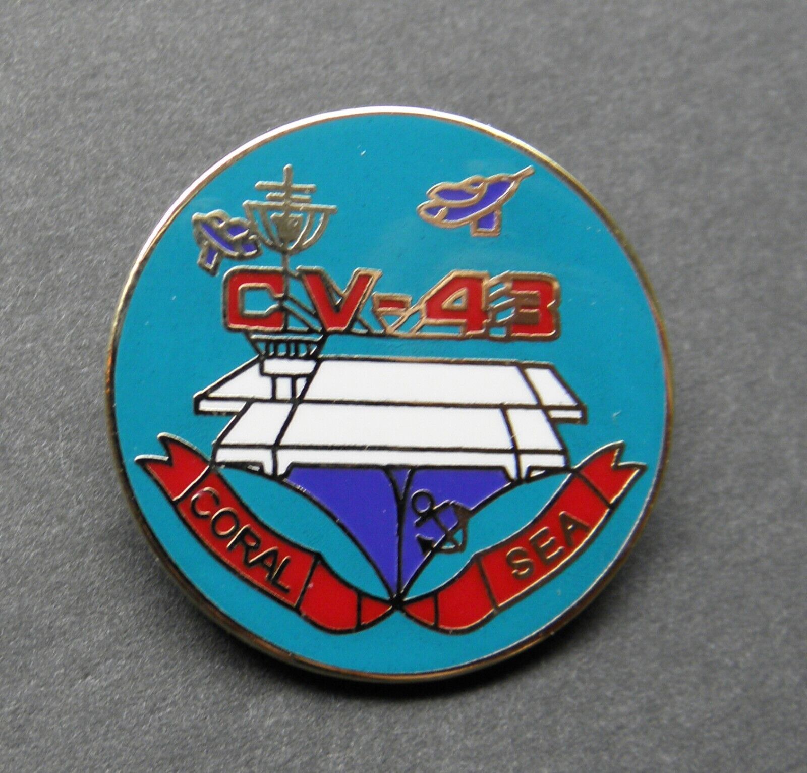 US USN USS CORAL SEA CV-43 LAPEL PIN BADGE 1 INCH NAVY