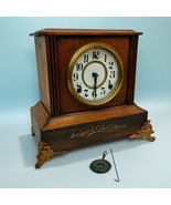 Solid Wood Mantle Clock Dated 1904 Ornate Brass Feet For Parts/Repair - $79.19