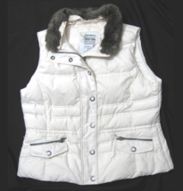 Eddie Bauer Ivory Quilted Puffer Goose Down Vest XL Faux Fur Collar with... - £23.36 GBP