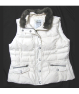 Eddie Bauer Ivory Quilted Puffer Goose Down Vest XL Faux Fur Collar with... - $29.69