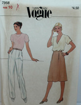 Vogue Sewing Pattern 7958 Misses Skirt Pants Size 10 Vintage - $5.94