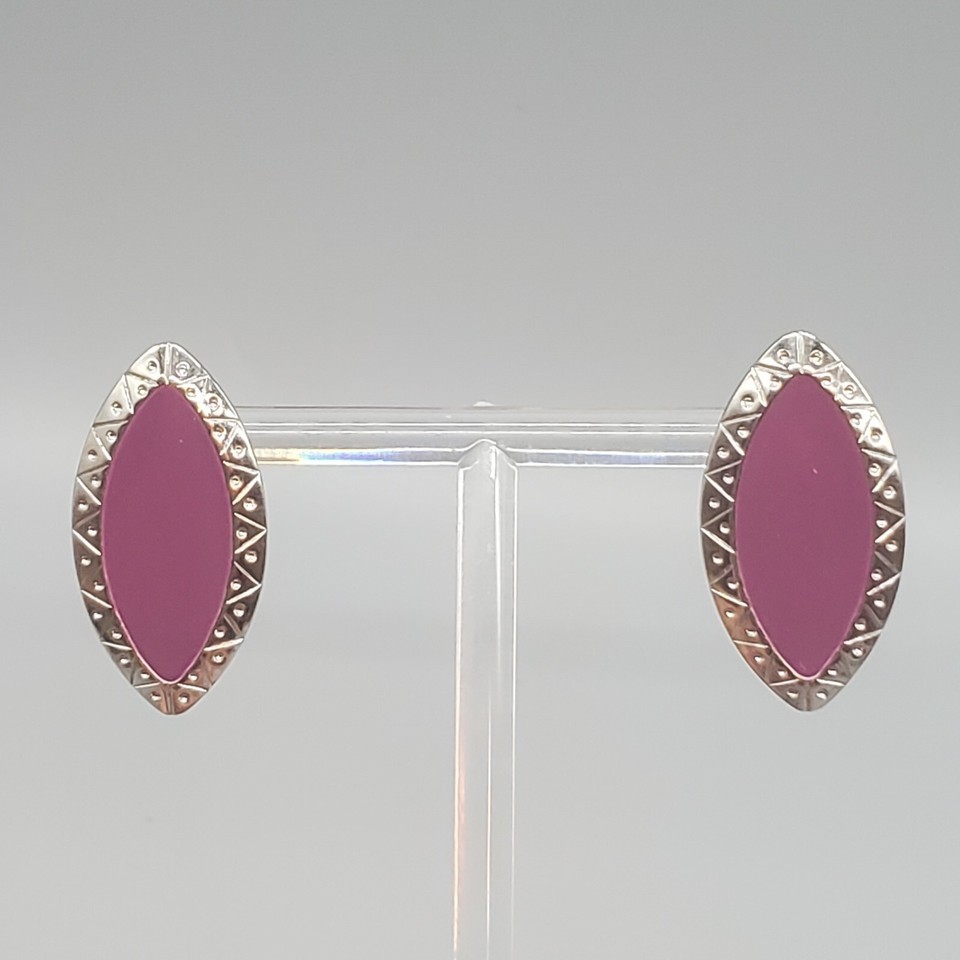 Purple Enamel Earrings Silver Tone Pierced Ear Post Back Lightweight - $12.99