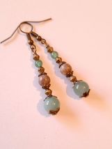 Jade earrings bronze earrings Victorian earrings filigree earrings Boho ... - $47.88 CAD